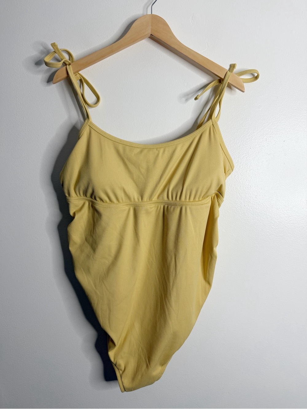 Isabel Maternity Yellow Ribbed One Piece Bathing Suit Tie Shoulder Straps XXL